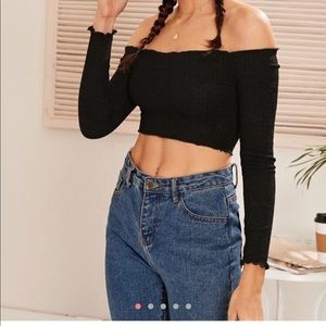 Black off the should crop top